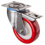 Roulette Inox Polyuréthane rouge 95 +/-3 Shore Ø125mm 300kg - Avec blocage total