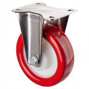 Roulette Inox Polyuréthane rouge 95 +/-3 Shore Ø125mm 300kg - Fixe