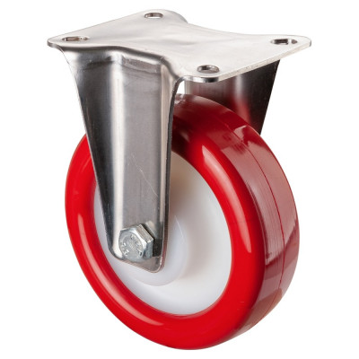Roulette Inox Polyuréthane rouge 95 +/-3 Shore Ø125mm 300kg - Fixe