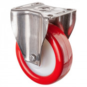 Roulette Inox Polyuréthane rouge 95 +/-3 Shore Ø125mm 300kg - Fixe