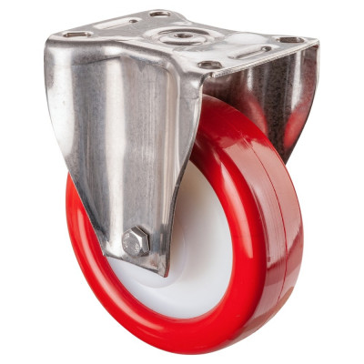 Roulette Inox Polyuréthane rouge 95 +/-3 Shore Ø125mm 300kg - Fixe