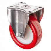 Roulette Inox Polyuréthane rouge 95 +/-3 Shore Ø125mm 300kg - Fixe