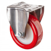 Roulette Inox Polyuréthane rouge 95 +/-3 Shore Ø125mm 300kg - Fixe