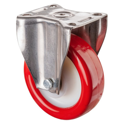 Roulette Inox Polyuréthane rouge 95 +/-3 Shore Ø125mm 300kg - Fixe