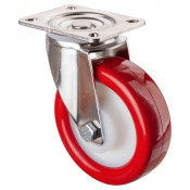 Roulette Inox Polyuréthane rouge 95 +/-3 Shore Ø125mm 300kg - Pivotante