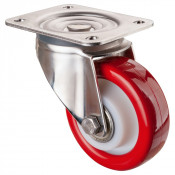 Roulette Inox Polyuréthane rouge 95 +/-3 Shore Ø125mm 300kg - Pivotante