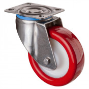Roulette Inox Polyuréthane rouge 95 +/-3 Shore Ø125mm 300kg - Pivotante