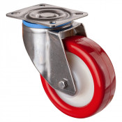 Roulette Inox Polyuréthane rouge 95 +/-3 Shore Ø125mm 300kg - Pivotante
