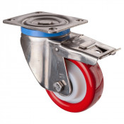 Roulette Inox Polyuréthane rouge 95 +/-3 Shore Ø125mm 400kg - Avec blocage total