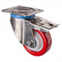 Roulette Inox Polyuréthane rouge 95 +/-3 Shore Ø125mm 400kg - Avec blocage total