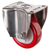Roulette Inox Polyuréthane rouge 95 +/-3 Shore Ø125mm 400kg - Fixe