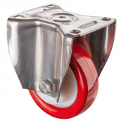Roulette Inox Polyuréthane rouge 95 +/-3 Shore Ø125mm 400kg - Fixe
