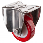 Roulette Inox Polyuréthane rouge 95 +/-3 Shore Ø125mm 400kg - Fixe