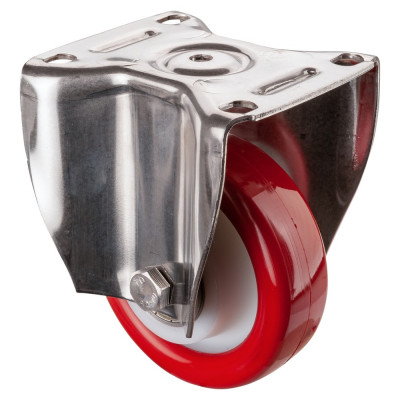 Roulette Inox Polyuréthane rouge 95 +/-3 Shore Ø125mm 400kg - Fixe