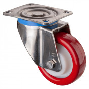 Roulette Inox Polyuréthane rouge 95 +/-3 Shore Ø125mm 400kg - Pivotante