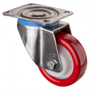 Roulette Inox Polyuréthane rouge 95 +/-3 Shore Ø125mm 400kg - Pivotante