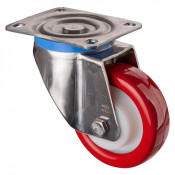 Roulette Inox Polyuréthane rouge 95 +/-3 Shore Ø125mm 400kg - Pivotante