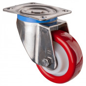 Roulette Inox Polyuréthane rouge 95 +/-3 Shore Ø125mm 400kg - Pivotante