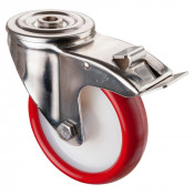 Roulette Inox Polyuréthane rouge 95 +/-3 Shore Ø150mm 240kg - Avec blocage direc