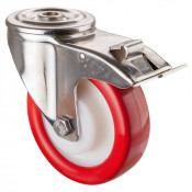 Roulette Inox Polyuréthane rouge 95 +/-3 Shore Ø150mm 300kg - Avec blocage direc