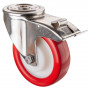 Roulette Inox Polyuréthane rouge 95 +/-3 Shore Ø150mm 300kg - Avec blocage direc