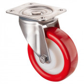 Roulette Inox Polyuréthane rouge 95 +/-3 Shore Ø150mm 300kg - Pivotante
