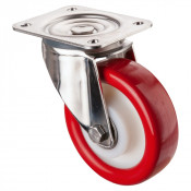 Roulette Inox Polyuréthane rouge 95 +/-3 Shore Ø150mm 300kg - Pivotante