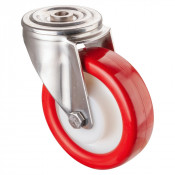 Roulette Inox Polyuréthane rouge 95 +/-3 Shore Ø150mm 300kg - Pivotante