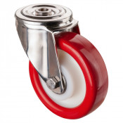 Roulette Inox Polyuréthane rouge 95 +/-3 Shore Ø150mm 300kg - Pivotante