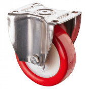 Roulette Inox Polyuréthane rouge 95 +/-3 Shore Ø150mm 500kg - Fixe