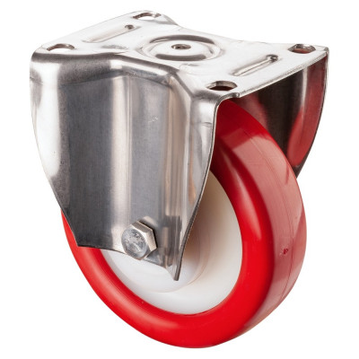 Roulette Inox Polyuréthane rouge 95 +/-3 Shore Ø150mm 500kg - Fixe