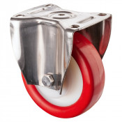 Roulette Inox Polyuréthane rouge 95 +/-3 Shore Ø150mm 500kg - Fixe