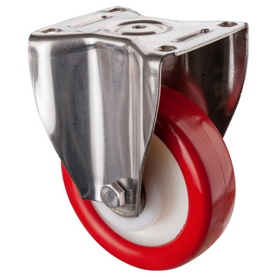 Roulette Inox Polyuréthane rouge 95 +/-3 Shore Ø150mm 500kg - Fixe