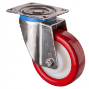 Roulette Inox Polyuréthane rouge 95 +/-3 Shore Ø150mm 500kg - Pivotante