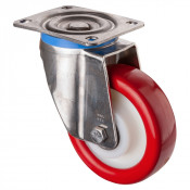 Roulette Inox Polyuréthane rouge 95 +/-3 Shore Ø150mm 500kg - Pivotante