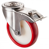 Roulette Inox Polyuréthane rouge 95 +/-3 Shore Ø160mm 300kg - Avec blocage direc