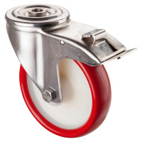 Roulette Inox Polyuréthane rouge 95 +/-3 Shore Ø160mm 300kg - Avec blocage direc