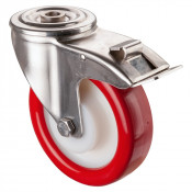 Roulette Inox Polyuréthane rouge 95 +/-3 Shore Ø160mm 300kg - Avec blocage direc