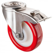 Roulette Inox Polyuréthane rouge 95 +/-3 Shore Ø160mm 300kg - Avec blocage direc