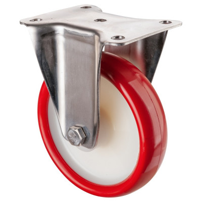 Roulette Inox Polyuréthane rouge 95 +/-3 Shore Ø160mm 300kg - Fixe