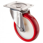 Roulette Inox Polyuréthane rouge 95 +/-3 Shore Ø160mm 300kg - Pivotante