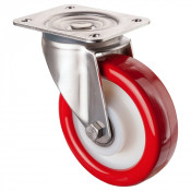 Roulette Inox Polyuréthane rouge 95 +/-3 Shore Ø160mm 300kg - Pivotante