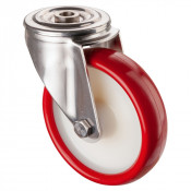 Roulette Inox Polyuréthane rouge 95 +/-3 Shore Ø160mm 300kg - Pivotante