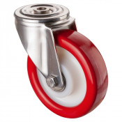 Roulette Inox Polyuréthane rouge 95 +/-3 Shore Ø160mm 300kg - Pivotante