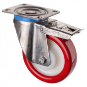 Roulette Inox Polyuréthane rouge 95 +/-3 Shore Ø160mm 600kg - Avec blocage total