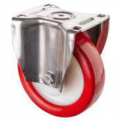 Roulette Inox Polyuréthane rouge 95 +/-3 Shore Ø160mm 600kg - Fixe