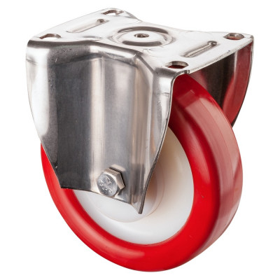 Roulette Inox Polyuréthane rouge 95 +/-3 Shore Ø160mm 600kg - Fixe