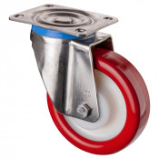 Roulette Inox Polyuréthane rouge 95 +/-3 Shore Ø160mm 600kg - Pivotante