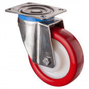 Roulette Inox Polyuréthane rouge 95 +/-3 Shore Ø160mm 600kg - Pivotante
