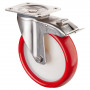 Roulette Inox Polyuréthane rouge 95 +/-3 Shore Ø200mm 380kg - Avec blocage direc